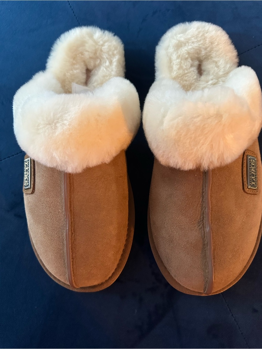 Australian Luxe Shearling-Lined Suede Slippers in Chestnut